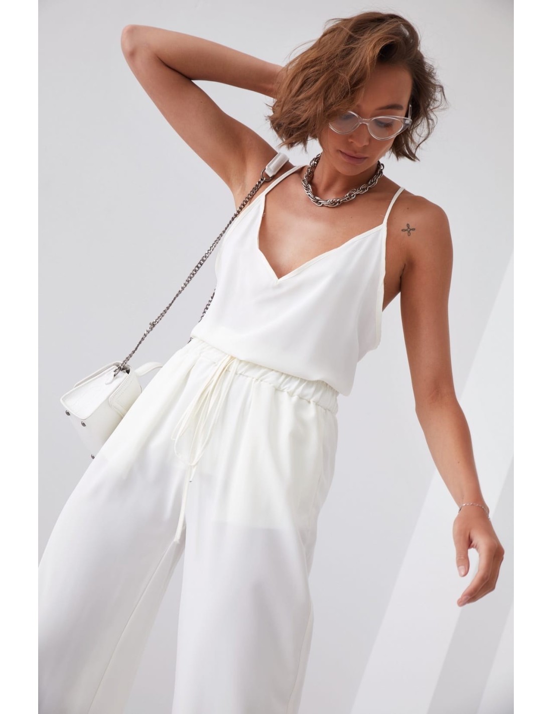 Summer set of palazzo pants and cream top 01016 - Online store - Boutique